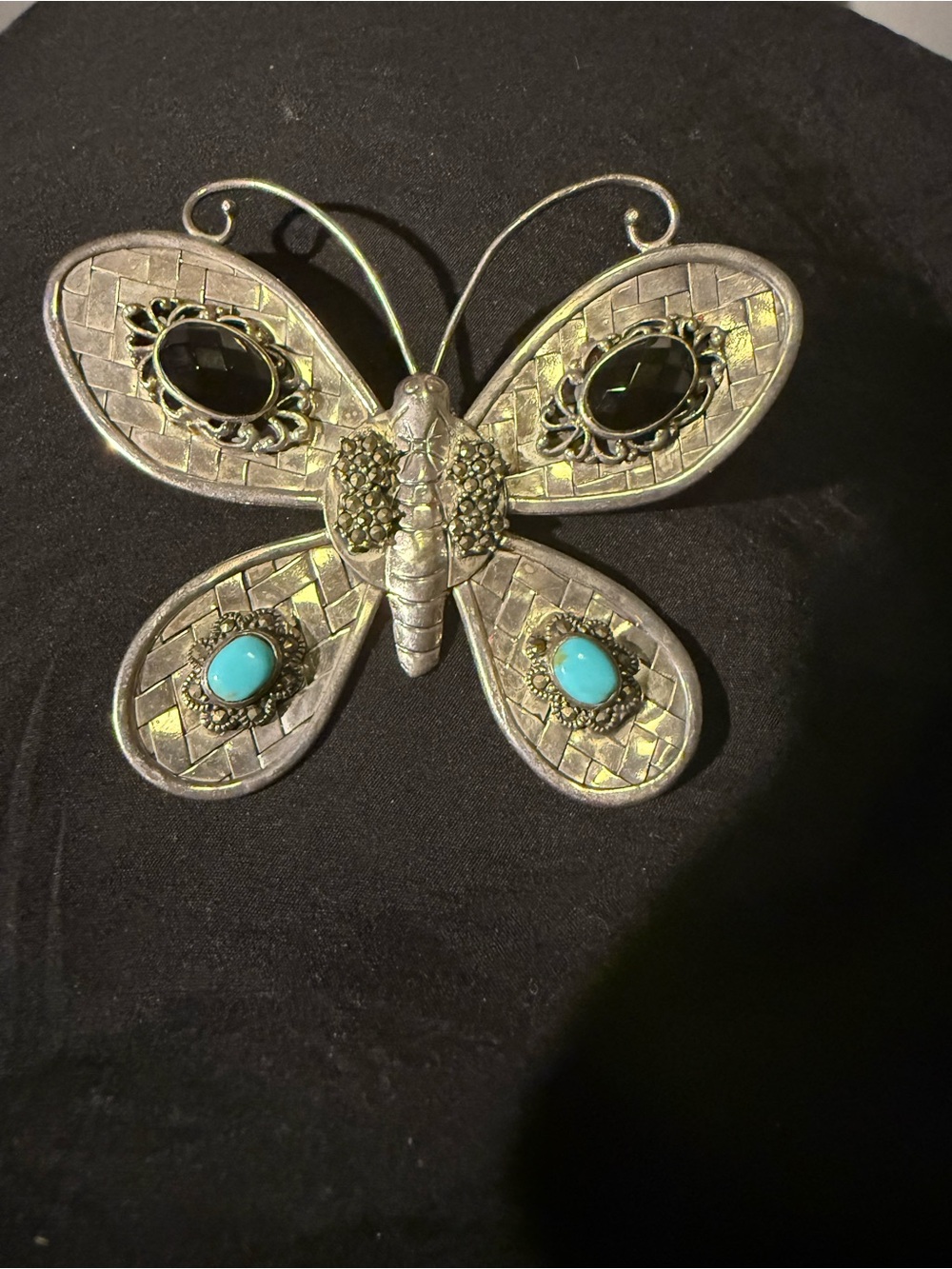 Vintage silver large butterfly pendant .